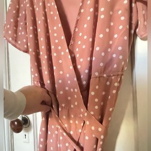 Pink Lily Pink and White Polka Dot Wrap Dress with Slit